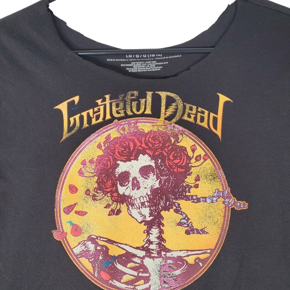 Grateful Dead Tops - Grateful Dead Bertha Skeleton Roses Graphic Tee Black LG 10/12 Raw Neck